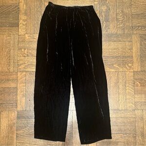 Eileen Fisher Black Velvet Wide Leg Elastic Waist Pants Size Small